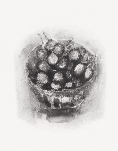 Cerises. Encre sur papier. 26 x 20 cm