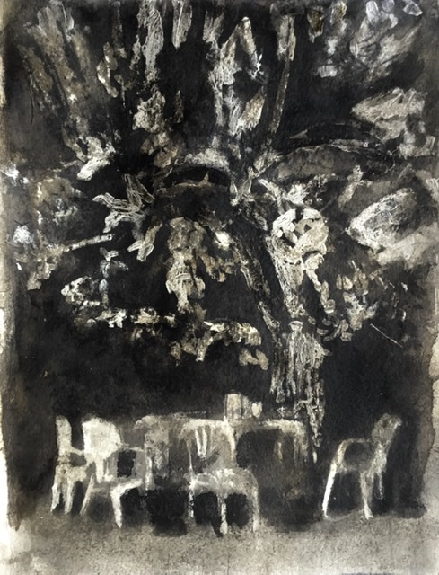 Le pommier. Encre et acrylique sur papier.