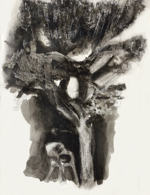 Le pommier. Encre et acrylique sur papier. 28 x 21 cm