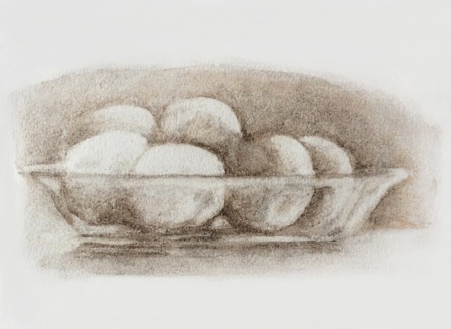 Pommes. Fusain sur papier. 20 x 21 cm