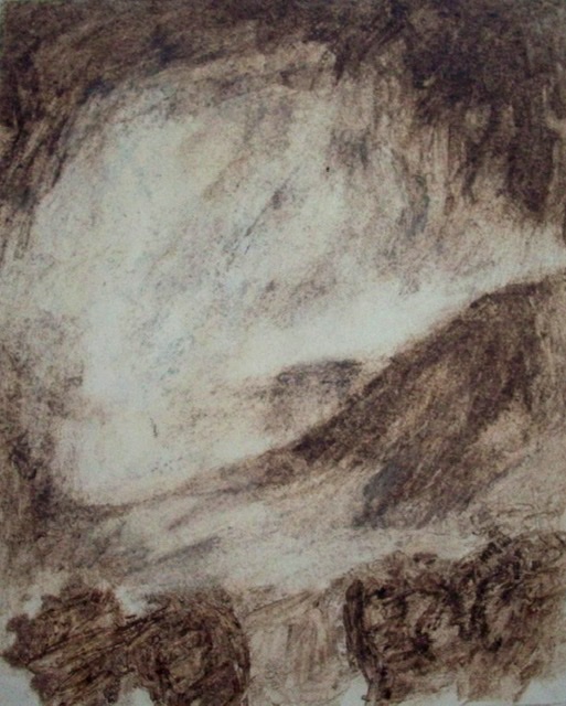 Eclair nocturne. Fusain sur papier.