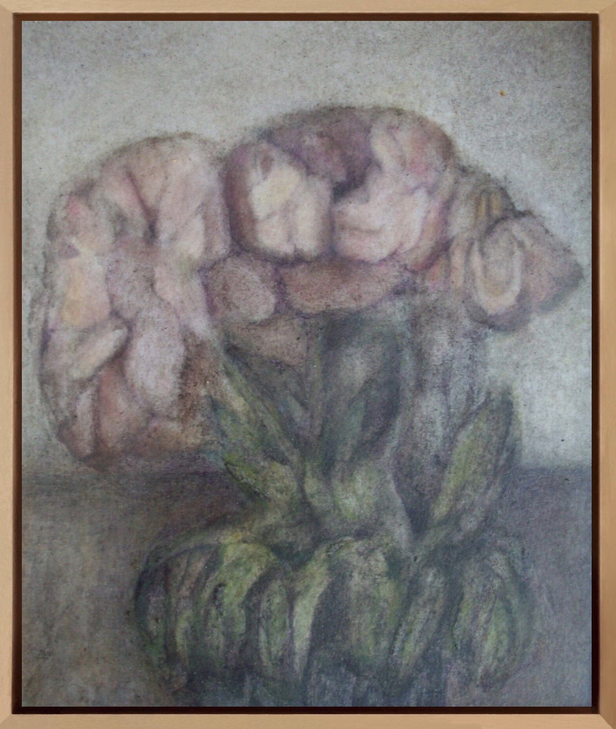 Pivoine. Encre et pastel sur papier marouflé sur toile.