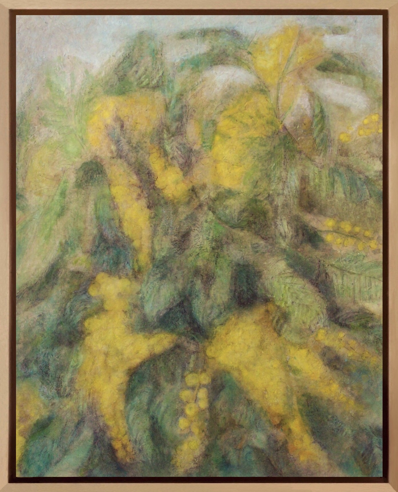 Bouquet de mimosa sur papier marouflé sur toile