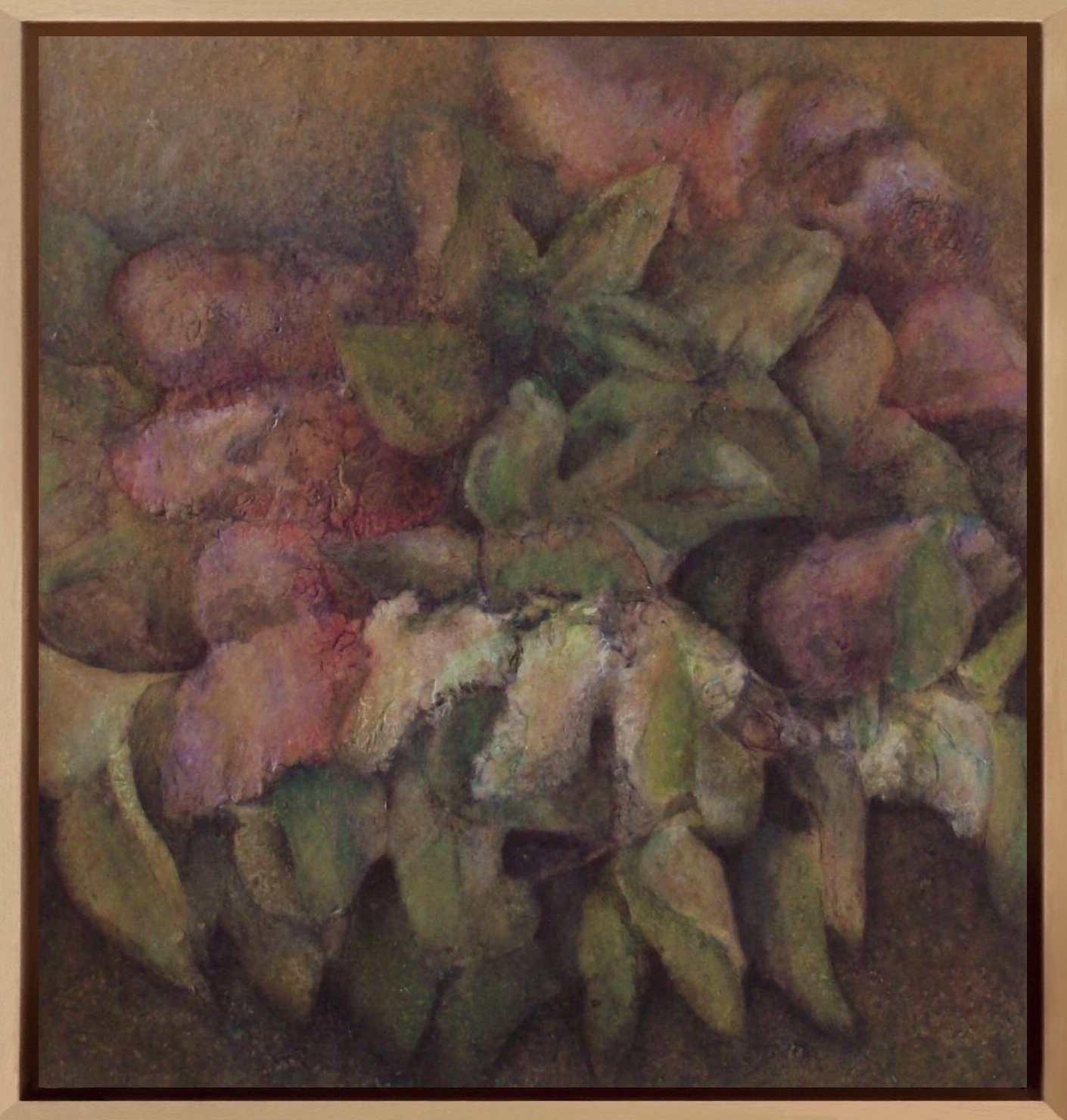 Bouquet de lilas. Encre et pastel sur papier marouflé sur toile.