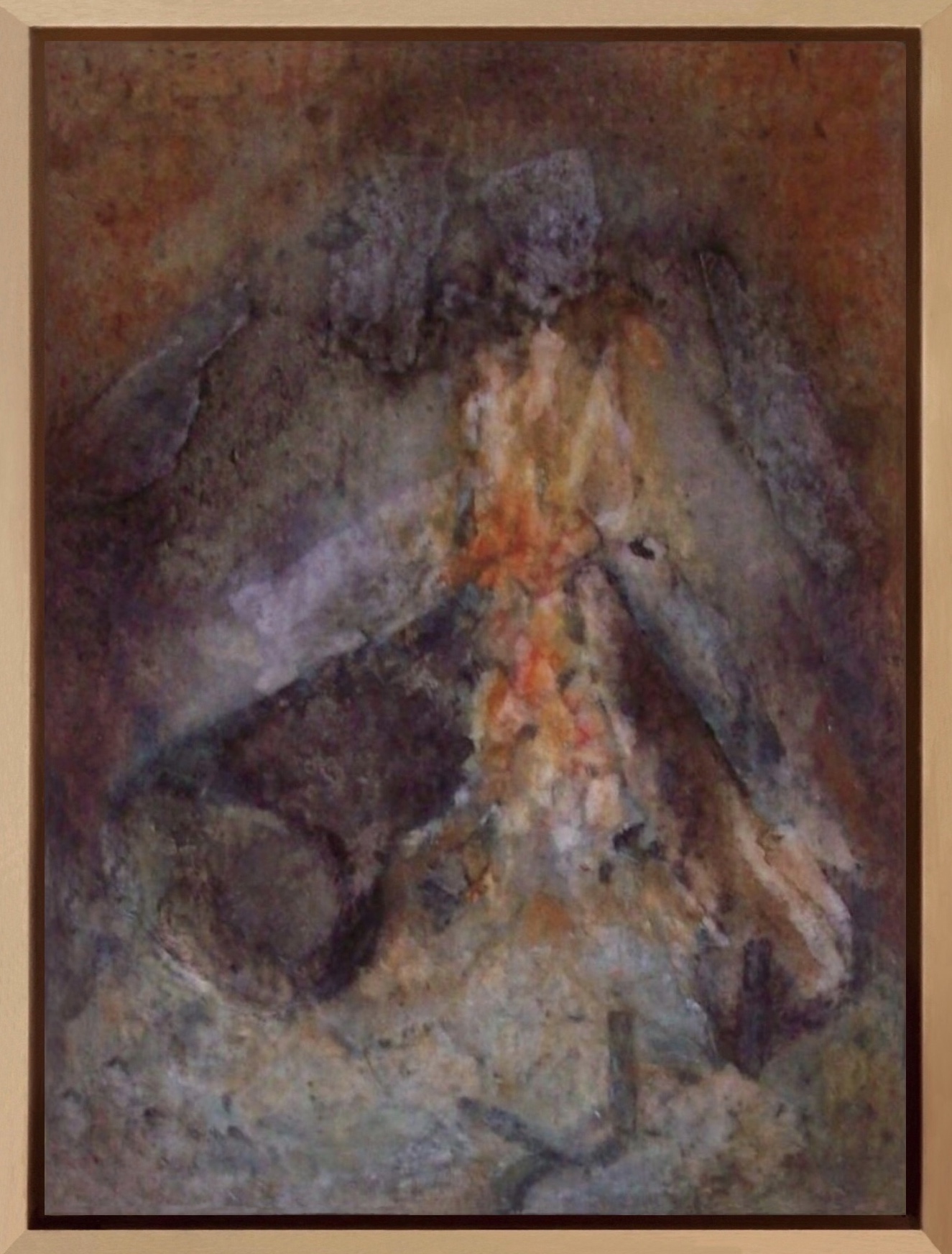 Feux I. Encre et pastel sur papier marouflé sur toile.