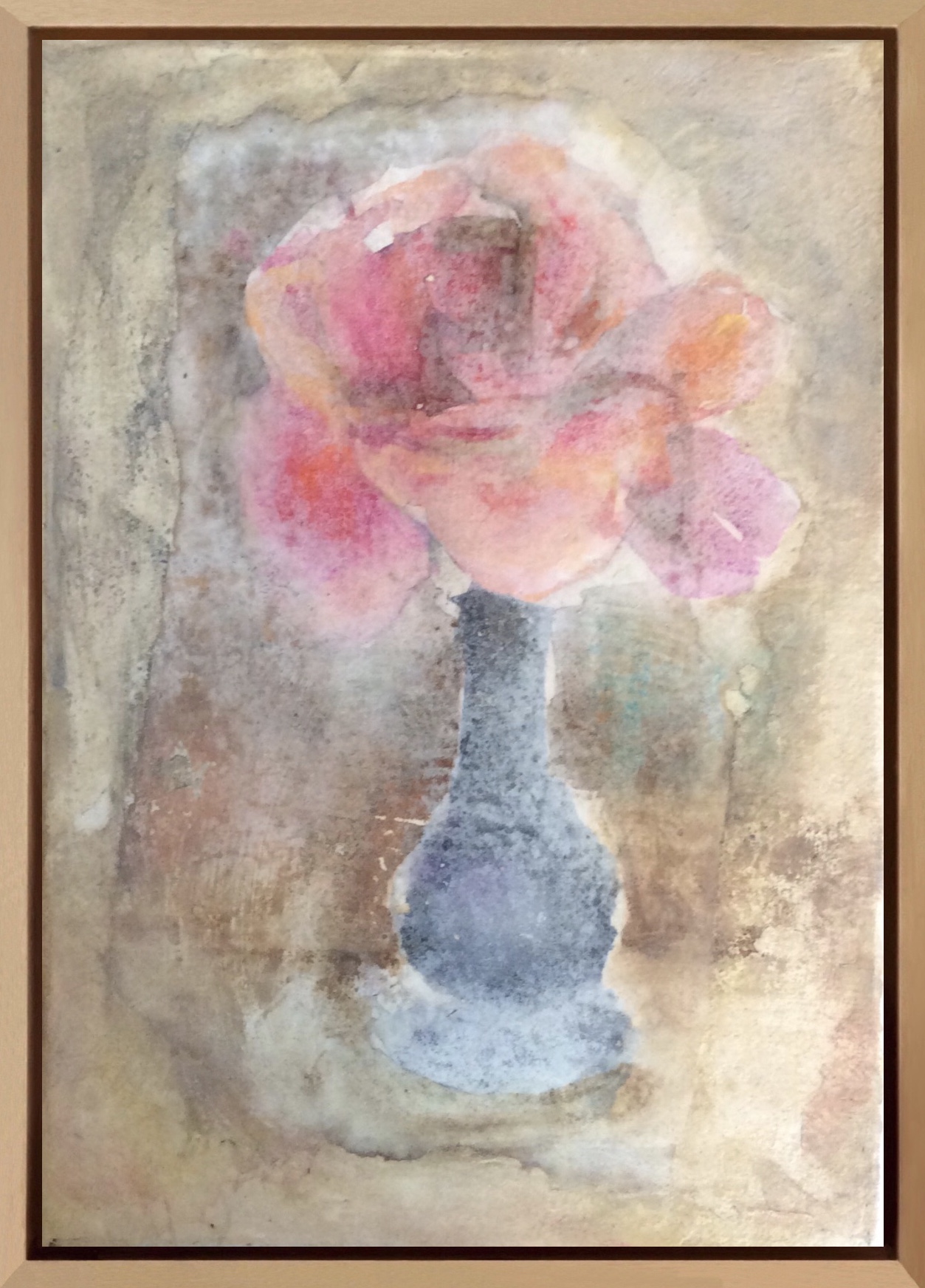 Rose. Encre. Papier marouflé sur toile.