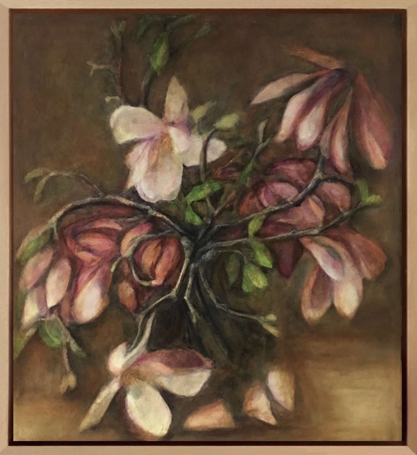 Magnolia. Encre et pastel. Papier marouflé sur toile.