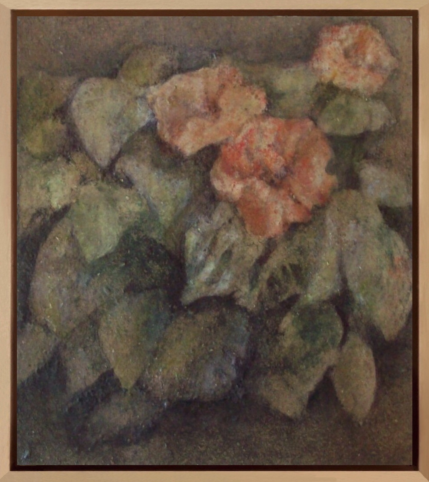 Hibiscus. Encre et pastel sur papier marouflé sur toile.